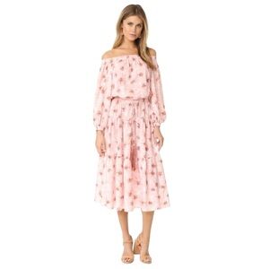 ALEXIS - Tilia Pink Floral Print Off The Shoulder Midi Dress Sz S